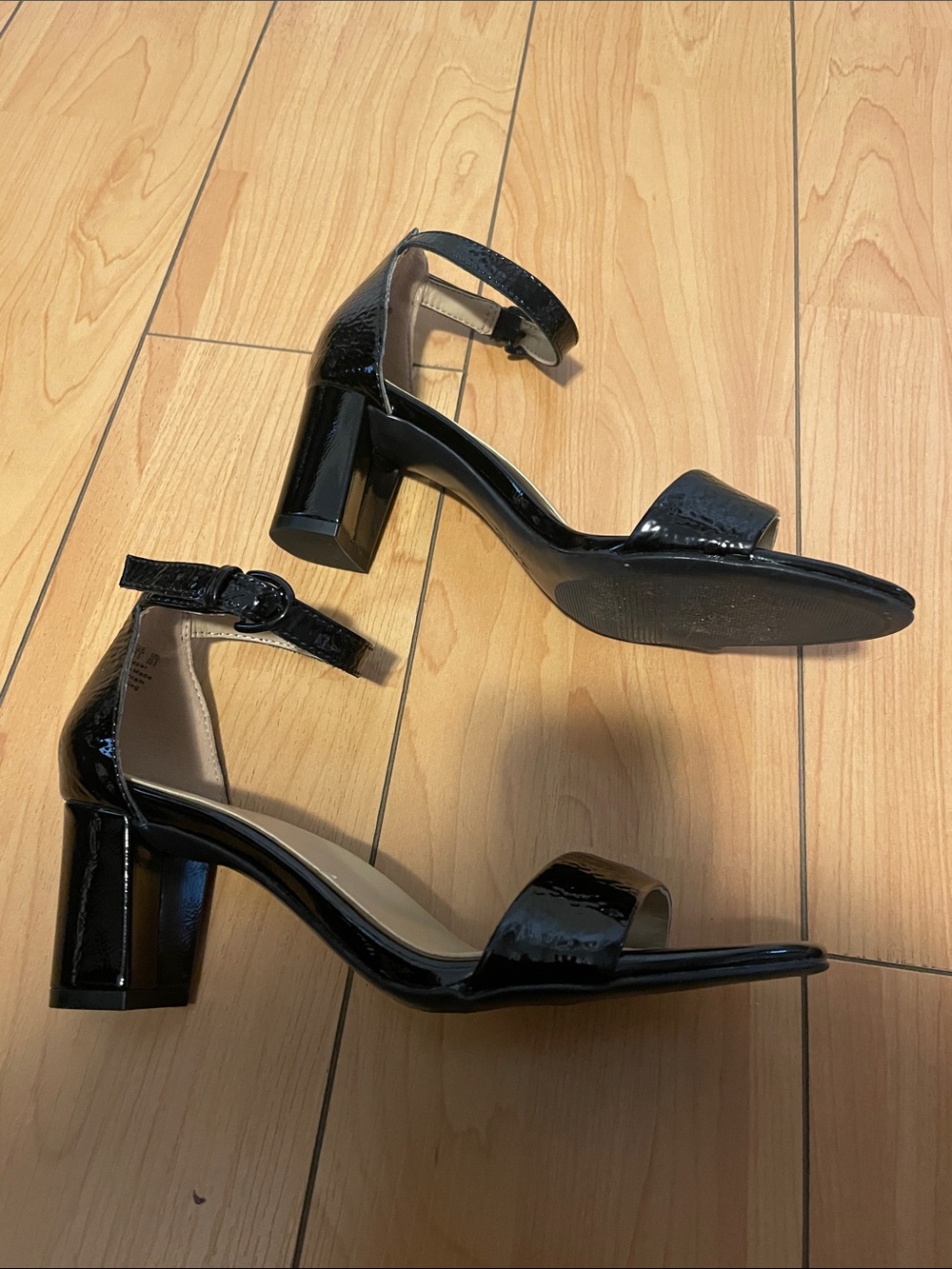 Naturalizer Black Patent Ankle-Strap Block Heel Sandals - Picture 3 of 7